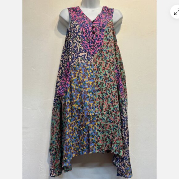 Nwt SACRED THREADS funky patch gypsy bohemian rayon sharkbite DRESS TUNIC M - Picture 2 of 4